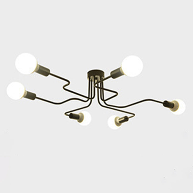 Sputnik Semi Flush Mount Light Fixture Industrial Metallic Ceiling Mount Chandelier for Bedroom
