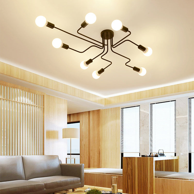 Sputnik Semi Flush Mount Light Fixture Industrial Metallic Ceiling Mount Chandelier for Bedroom