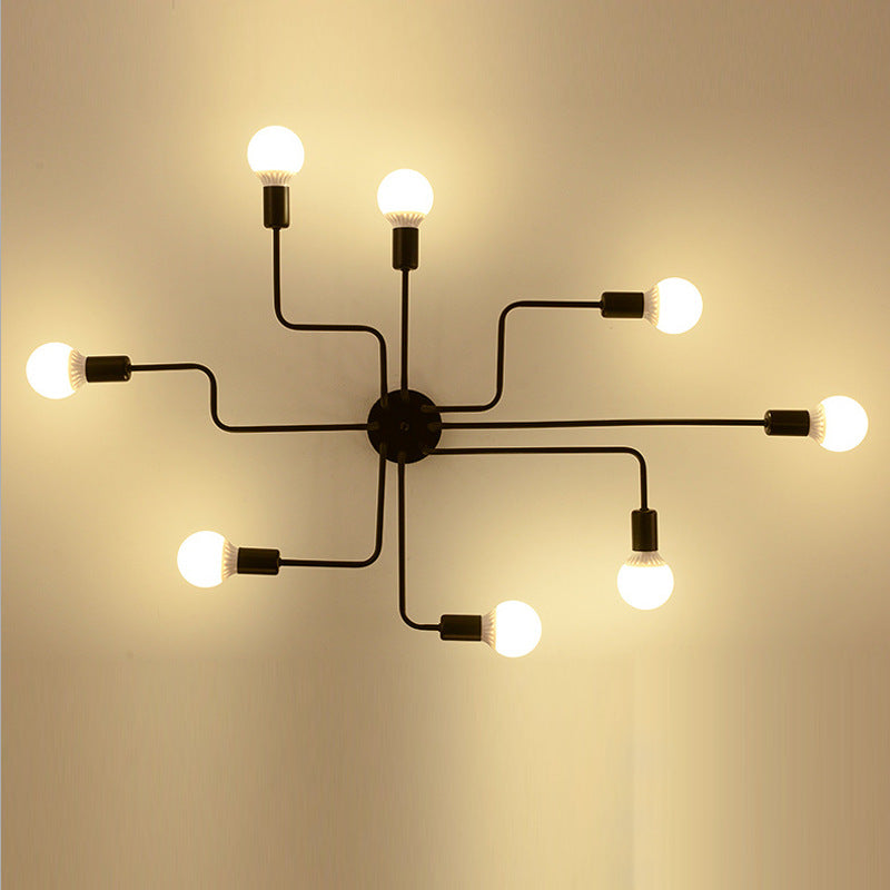 Sputnik Semi Flush Mount Light Fixture Industrial Metallic Ceiling Mount Chandelier for Bedroom