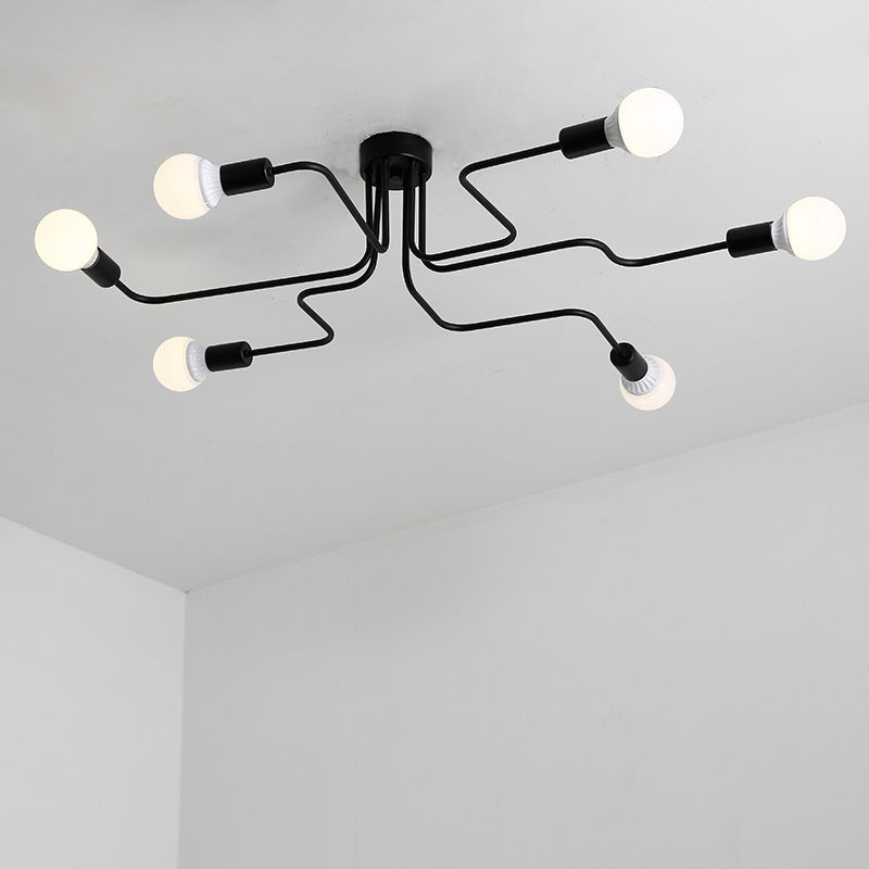 Sputnik Semi Flush Mount Light Fixture Industrial Metallic Ceiling Mount Chandelier for Bedroom