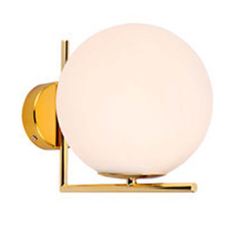Modern Concise Globe Wall Sconce Wrought Iron Wall Lamp with White Glass Shade