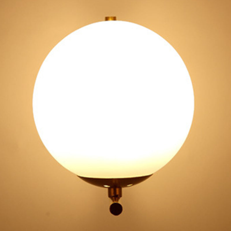 Modern Concise Globe Wall Sconce Wrought Iron Wall Lamp with White Glass Shade