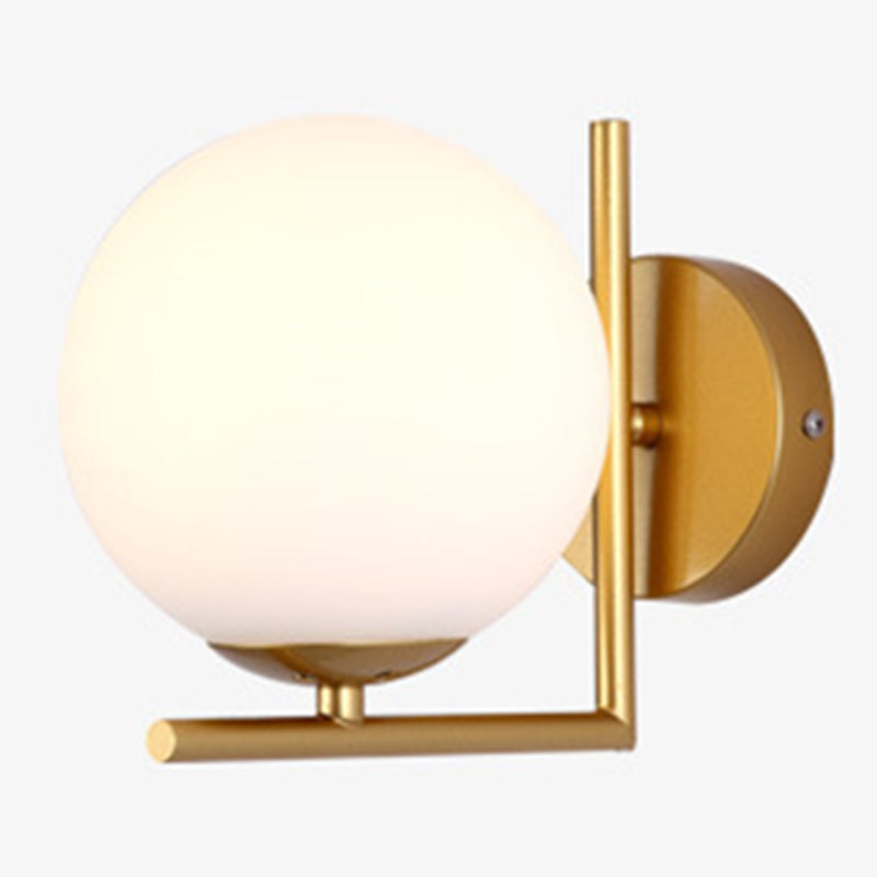 Modern Concise Globe Wall Sconce Wrought Iron Wall Lamp with White Glass Shade