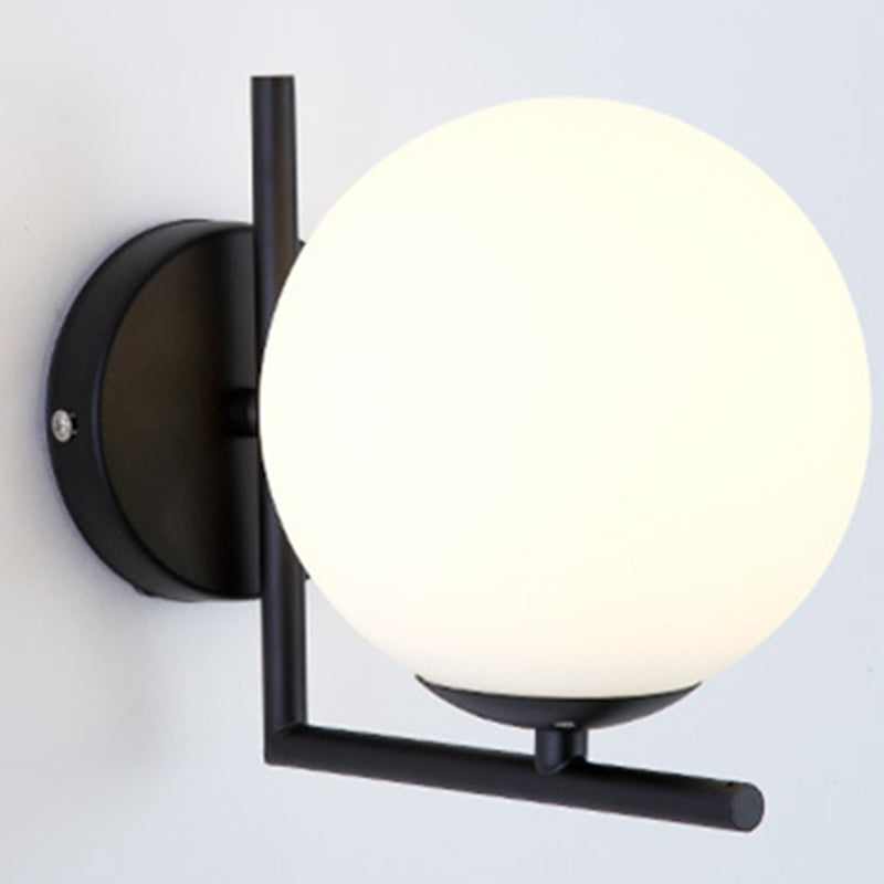 Modern Concise Globe Wall Sconce Wrought Iron Wall Lamp with White Glass Shade