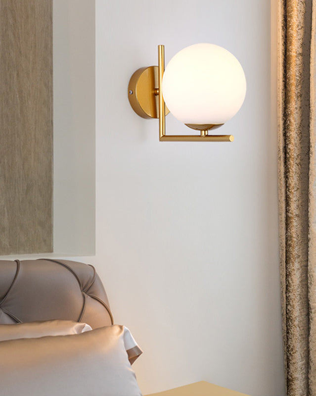 Modern Concise Globe Wall Sconce Wrought Iron Wall Lamp with White Glass Shade
