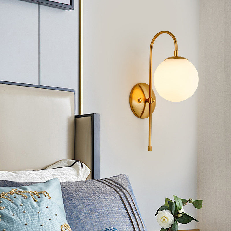 Gold Globe Hanging Wall Lamp in Modern Creative Style Wrought Iron Wall Sconce with Opal Glass Shade