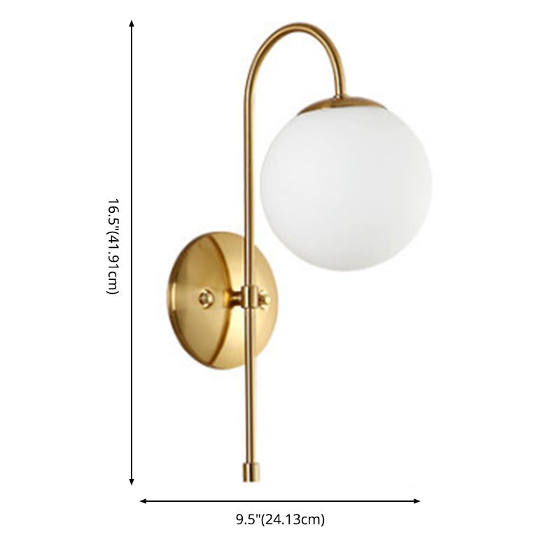 Gold Globe Hanging Wall Lamp in Modern Creative Style Wrought Iron Wall Sconce with Opal Glass Shade