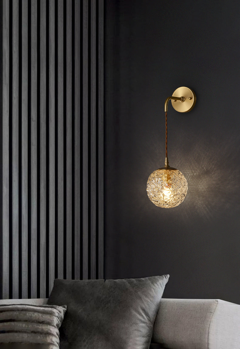 Lámpara de pared colgante de globos de bronce en un estilo de pared de cobre moderno estilo creativo con sombra de vidrio