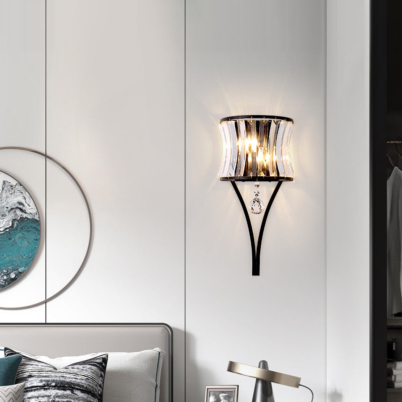 Lámpara de pared geométrica de cristal en moderna luz de pared de hierro forjado de estilo de lujo para espacios interiores