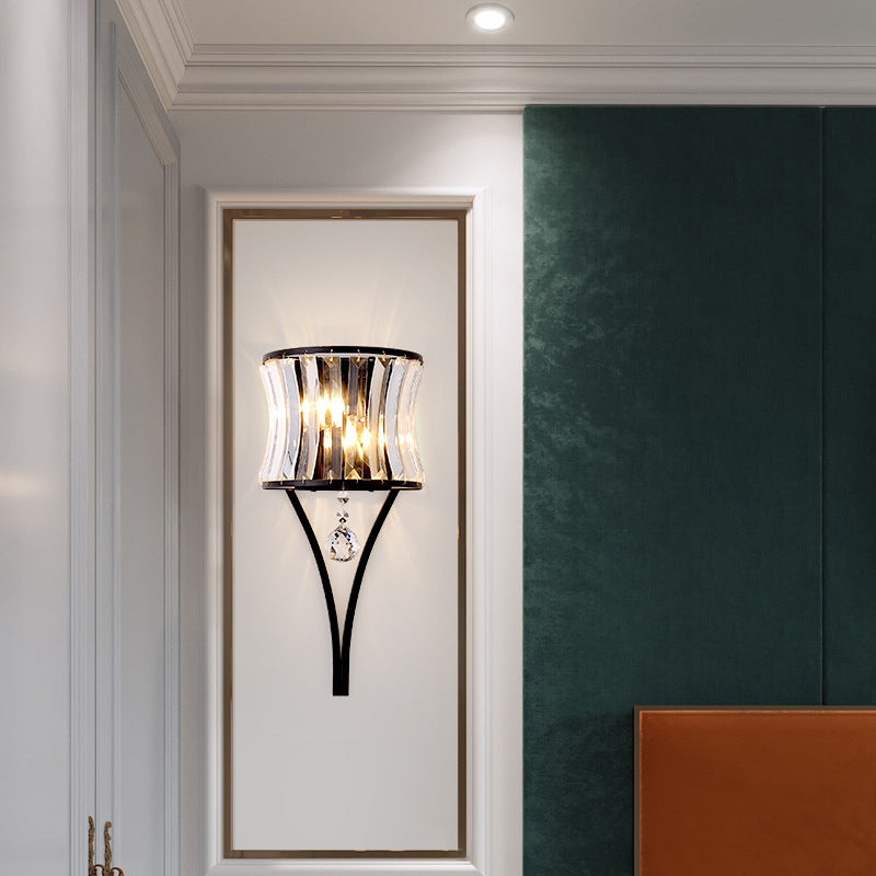 Lámpara de pared geométrica de cristal en moderna luz de pared de hierro forjado de estilo de lujo para espacios interiores