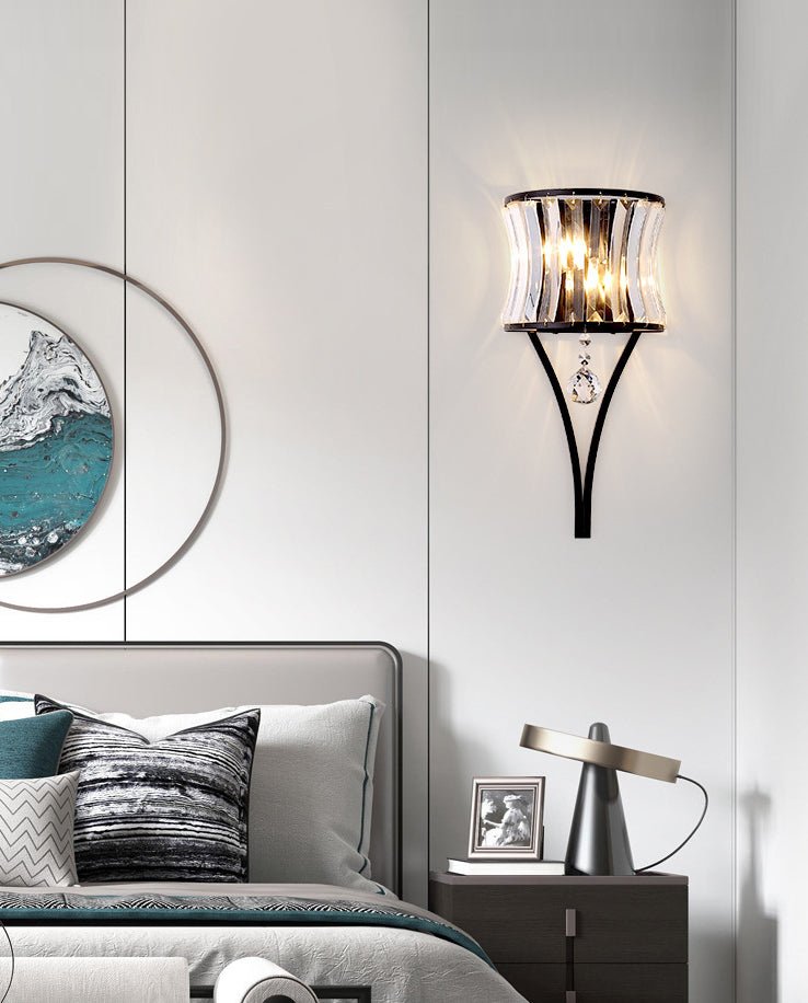 Lámpara de pared geométrica de cristal en moderna luz de pared de hierro forjado de estilo de lujo para espacios interiores