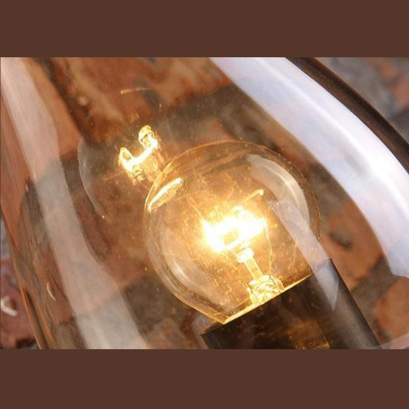 Rusty Wall Sconce in Industrial Vintage Style Wrought Iron Wall Lamp with Amber Glass Shade