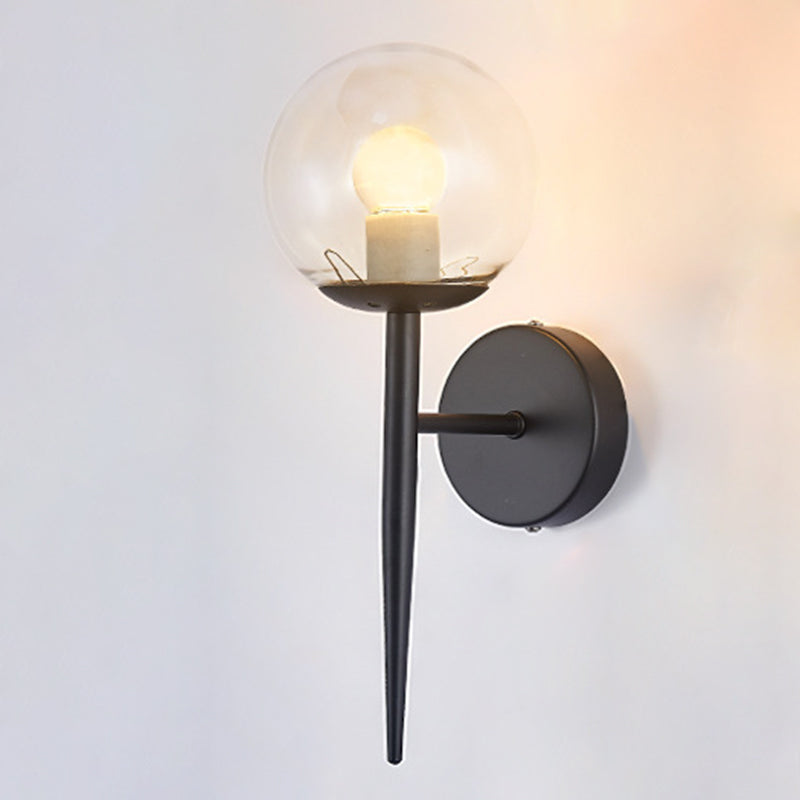 Glass Globe Wall Sconce in Modern Simplicity Wrought Iron Wall Lamp for Interior Spaces