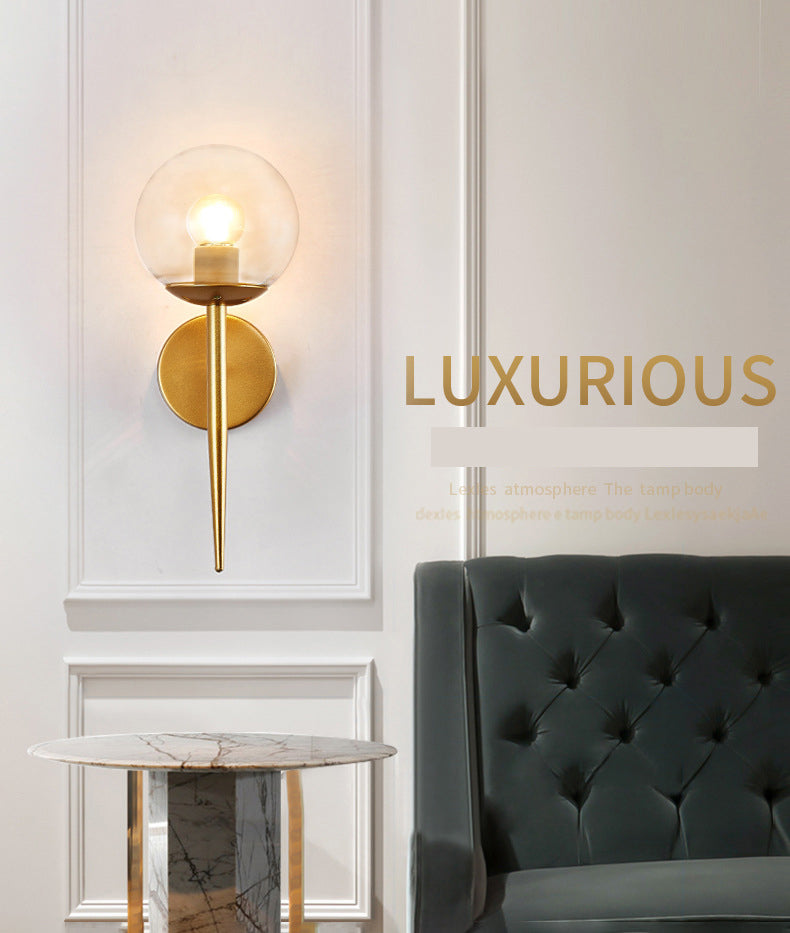 Glass Globe Wall Sconce in Modern Simplicity Wrought Iron Wall Lamp for Interior Spaces