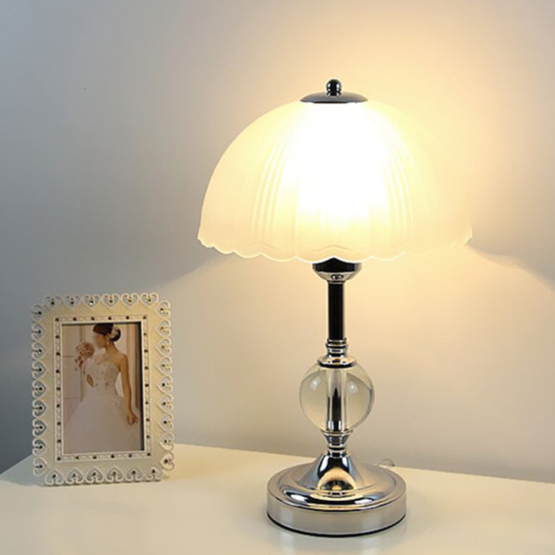 Chrome Hemispherical Table Lamp Modern 1 Head Frosted Glass Night Light with Crystal Accents
