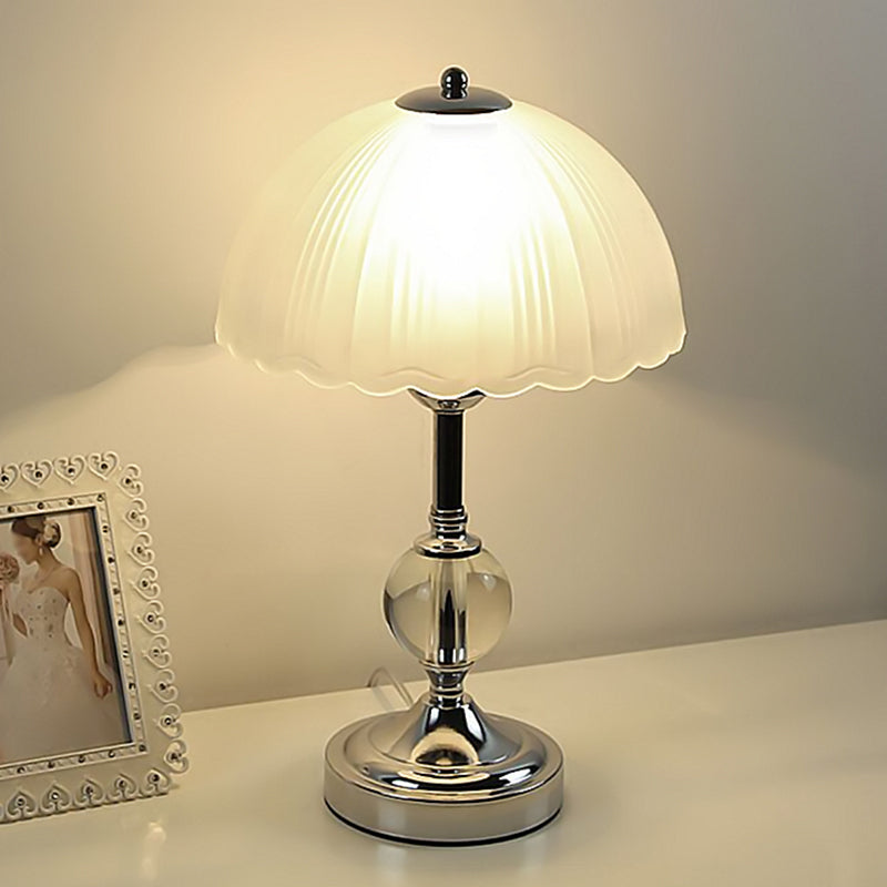 Chrome Hemispherical Table Lamp Modern 1 Head Frosted Glass Night Light with Crystal Accents