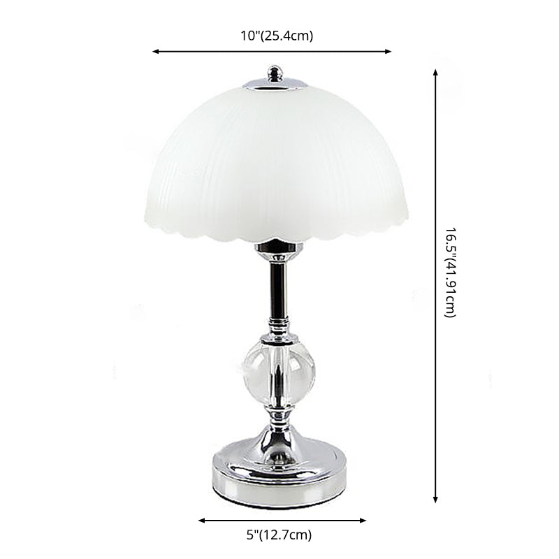 Chrome Hemispherical Table Lamp Modern 1 Head Frosted Glass Night Light with Crystal Accents