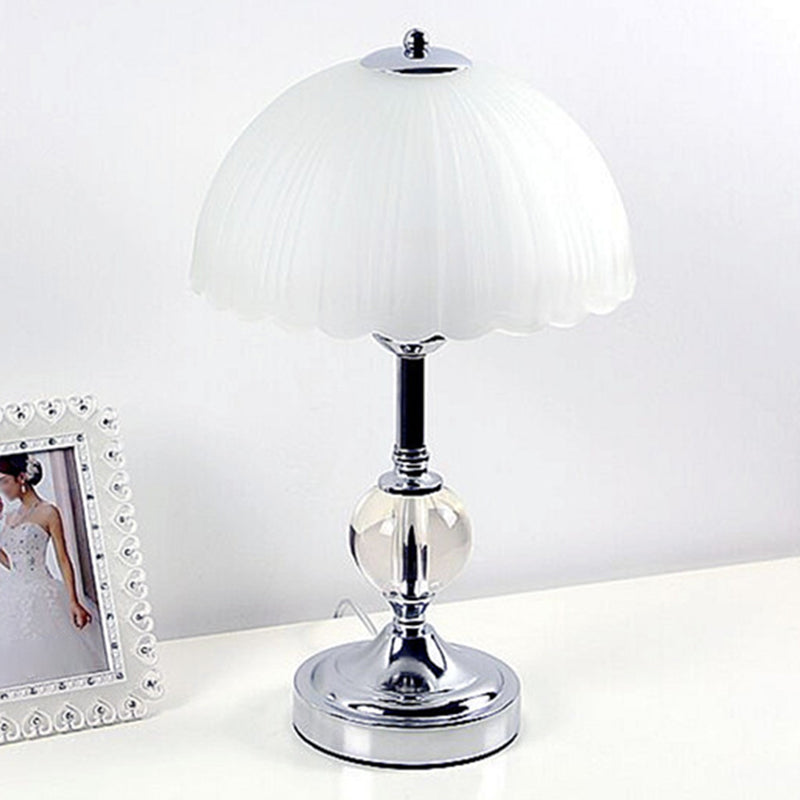 Chrome Hemispherical Table Lamp Modern 1 Head Frosted Glass Night Light with Crystal Accents