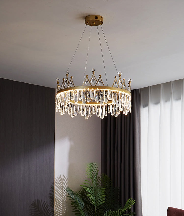 New Modern Gold Tiered Chandelier Light Fixtures Crystal LED Hanging Lamp for Living Room