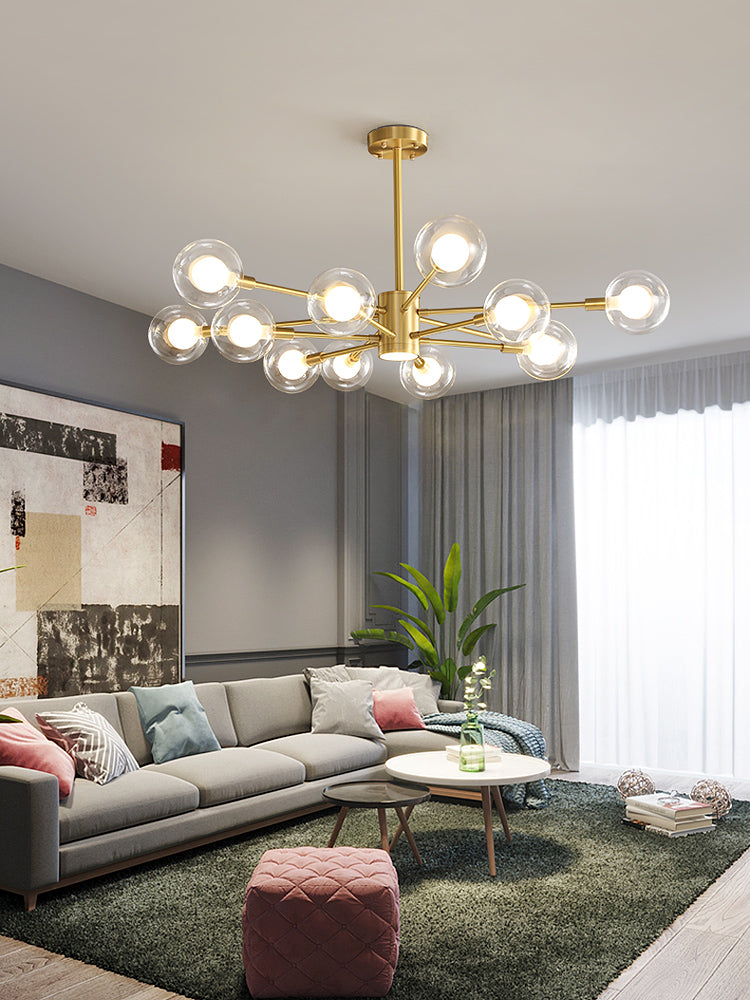 Contemporary Clear Glass Hanging Light Fixtures Starburst Sockets Chandelier for Living Room