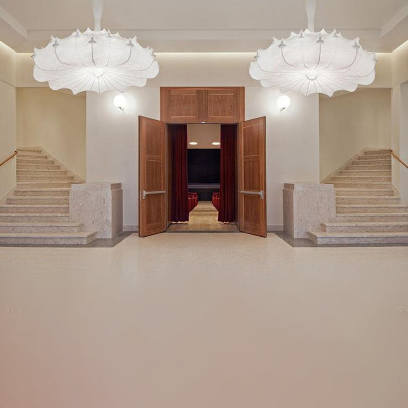 White Geometric Silk Pendant Light Nordic Modern Down Lighting for Living Room