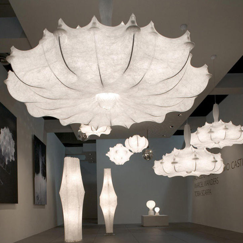 White Geometric Silk Pendant Light Nordic Modern Down Lighting for Living Room