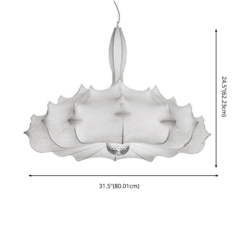 White Geometric Silk Pendant Light Nordic Modern Down Lighting for Living Room