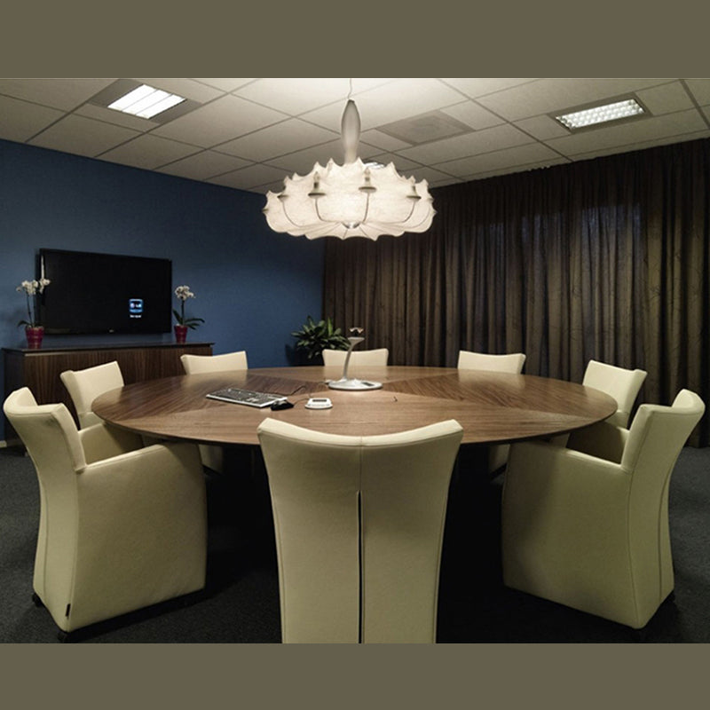 White Geometric Silk Pendant Light Nordic Modern Down Lighting for Living Room