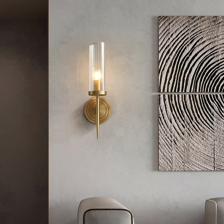 Gold Cylindrical Wall Lamp in Modern Luxury Style Copper Wall Light with Pure Glass Shade