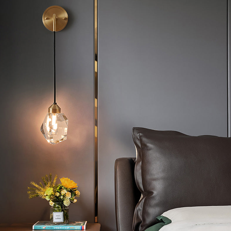 Gold Geometric Hanging Wall Lamp in Modern Luxury Style Copper Wall Sconce with Crystal Shade
