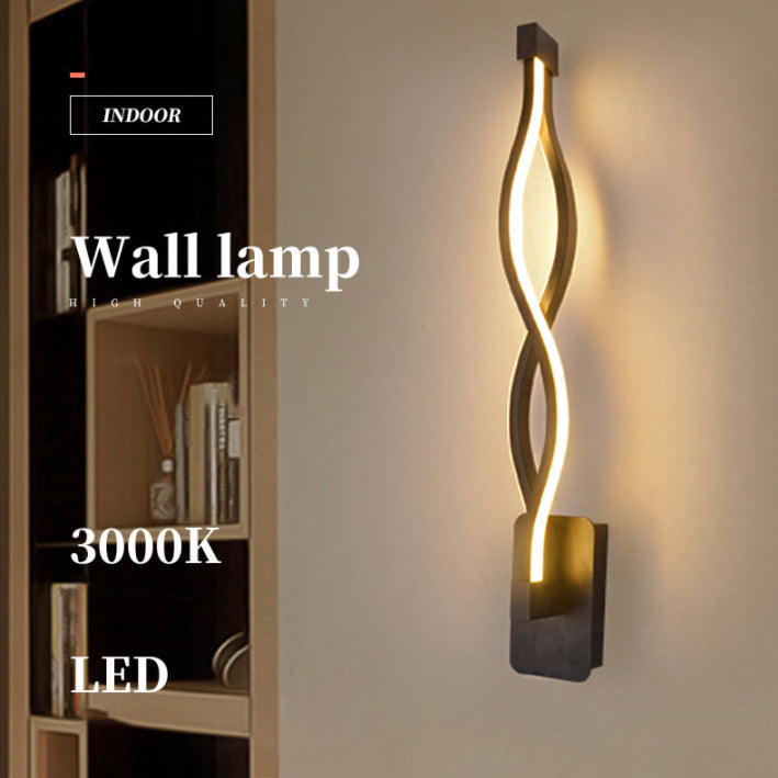 Amplia de pared lineal de LED negro en la lámpara de pared de hierro forjado de estilo conciso moderno con sombra de silicona