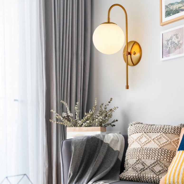 Gold Globe Hanging Wall Lamp in Modern Creative Style Wrought Iron Wall Sconce with Opal Glass Shade