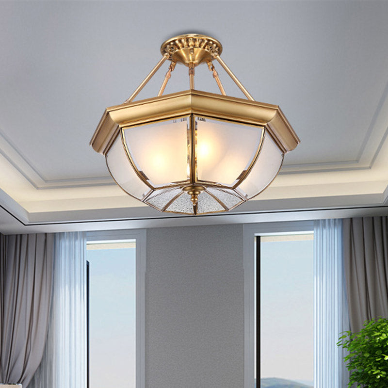 Ciotola sala da pranzo illuminazione a soffitto tradizionale vetro opaco 3/4 lampadine in ottone semifulto luce soffitto, 14 "/16"/18 "Dia