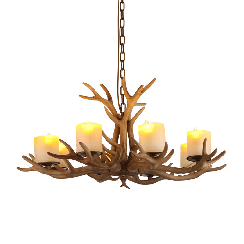 Brown Bell/Cylinder Chandelier Lighting Traditionalism Resin 6/8 Heads Living Room Suspension Pendant Lamp