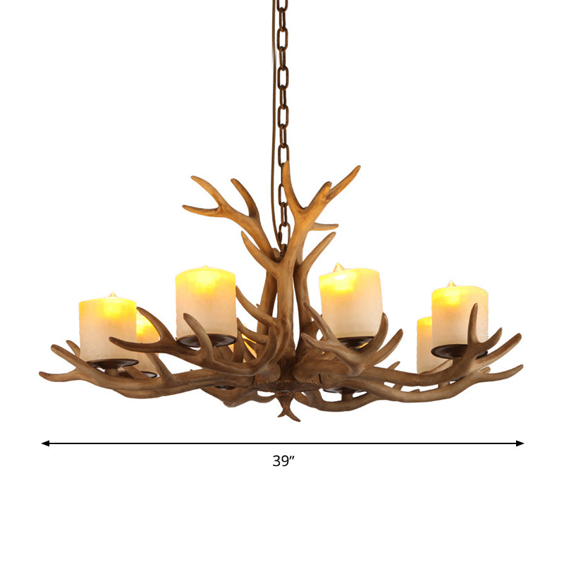 Brown Bell/Cylinder Chandelier Lighting Traditionalism Resin 6/8 Heads Living Room Suspension Pendant Lamp