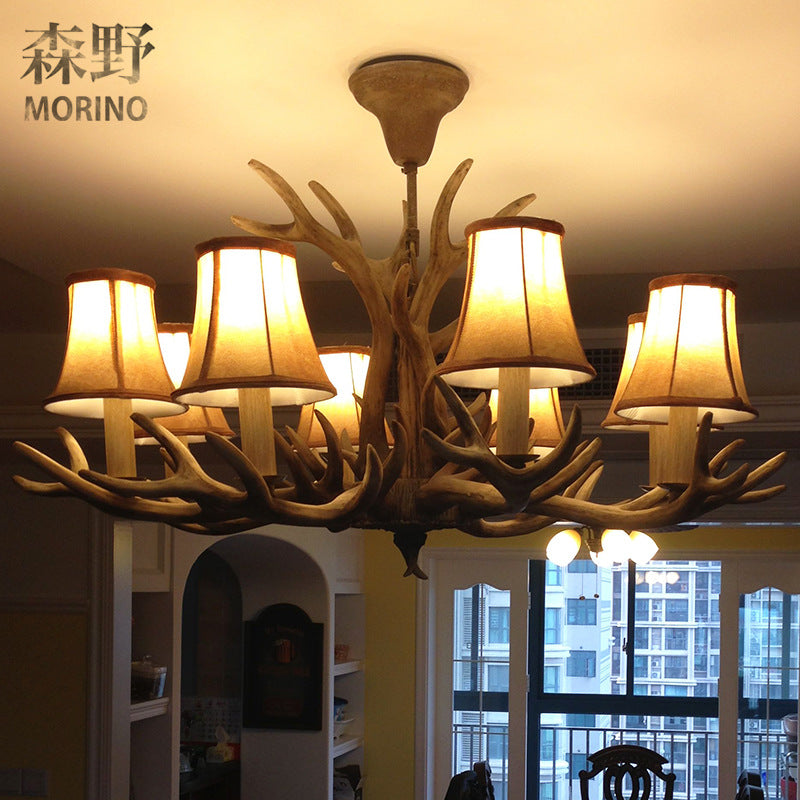 Brown Bell/Cylinder Chandelier Lighting Traditionalism Resin 6/8 Heads Living Room Suspension Pendant Lamp