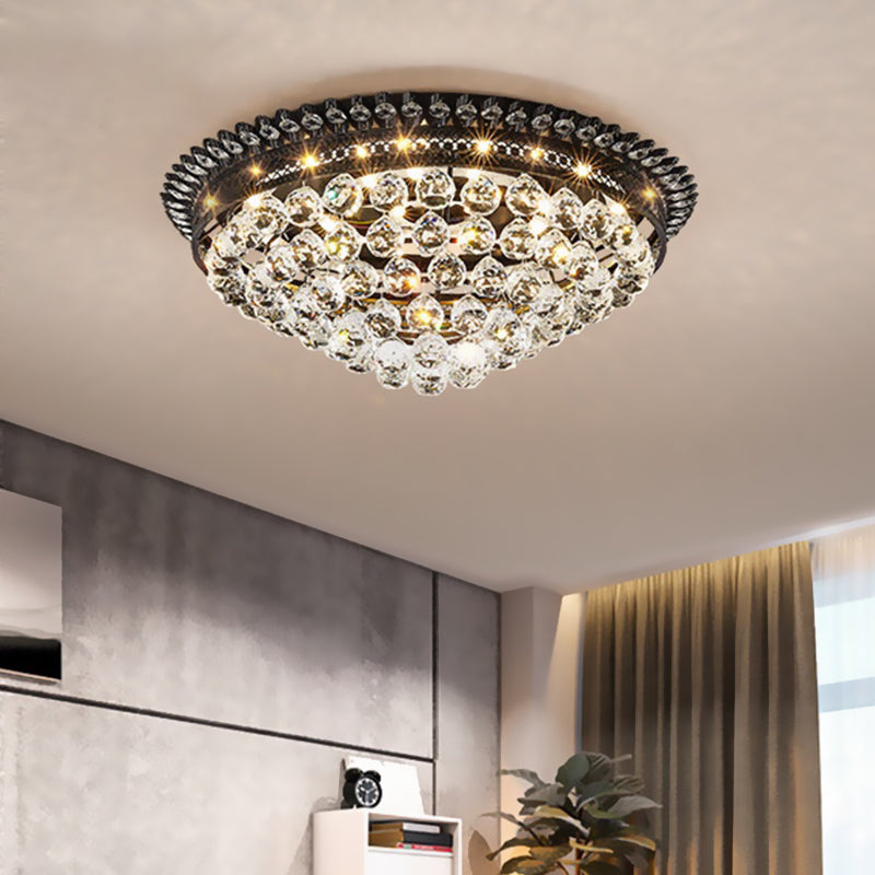 Dome Flush Mount Lamp Modern Crystal Ball Black LED Ceiling Lighting for Bedroom
