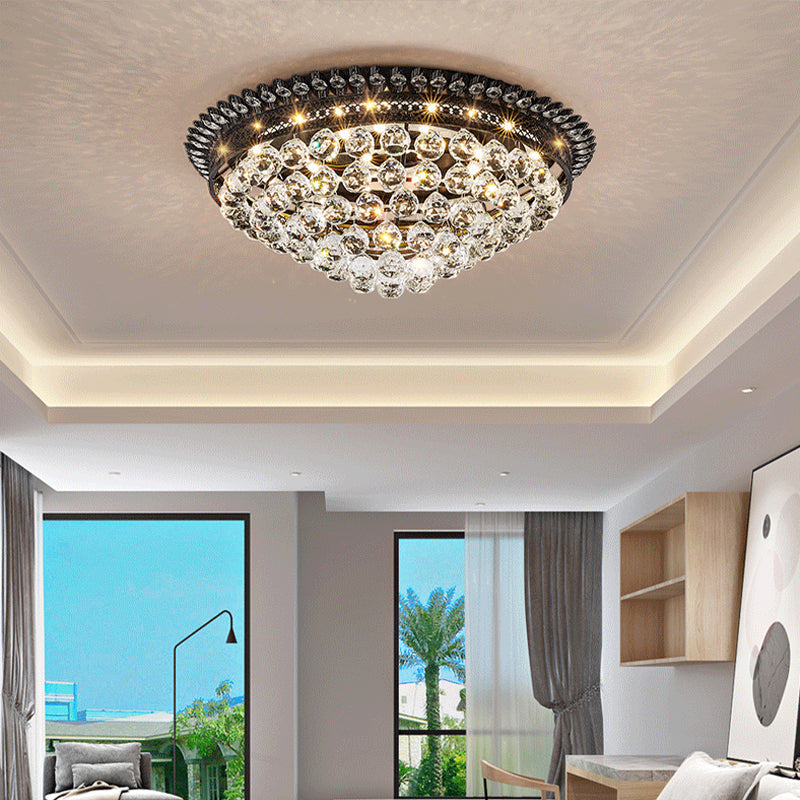 Dome Flush Mount Lamp Modern Crystal Ball Black LED Ceiling Lighting for Bedroom