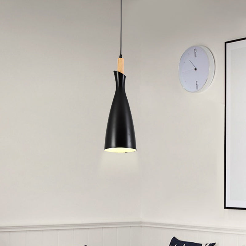 Tapered Kitchen Hanging Pendant Light Metal 1 Head Minimalist Down Lighting in Black/White/Grey