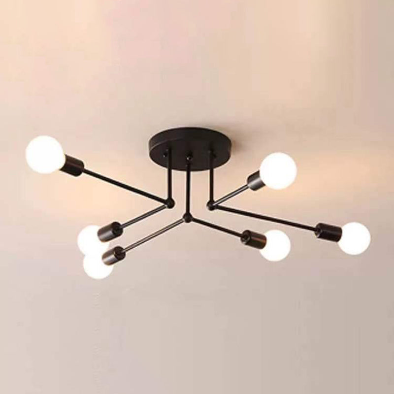 Metallic Semi Flush Light Fixtures Exposed Bulb Modern Bedroom Ceiling Flush Mount Lights