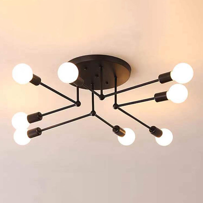 Metallic Semi Flush Light Fixtures Exposed Bulb Modern Bedroom Ceiling Flush Mount Lights