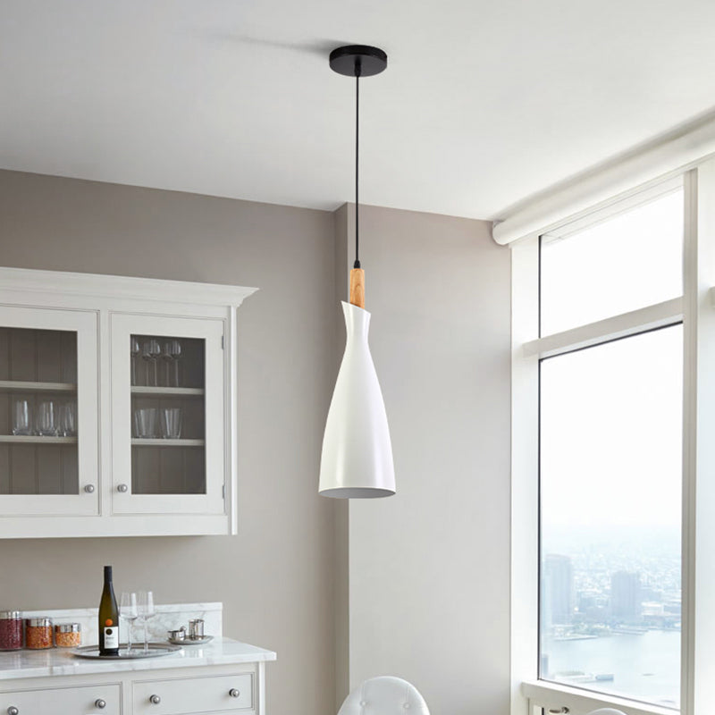 Tapered Kitchen Hanging Pendant Light Metal 1 Head Minimalist Down Lighting in Black/White/Grey