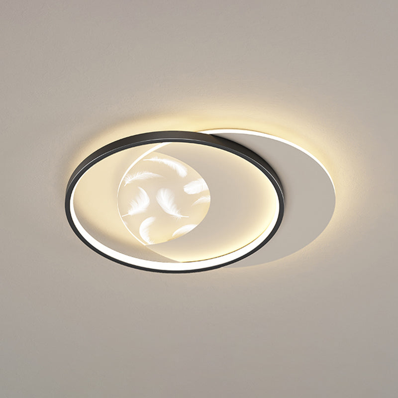 Modern Creative Circular LED Ceiling Light Wrought Iron Feather Flush Mount with Acrylic Shade