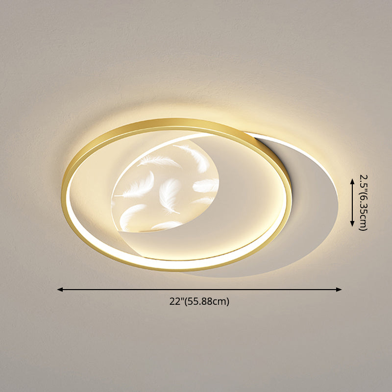 Modern Creative Circular LED Ceiling Light Wrought Iron Feather Flush Mount with Acrylic Shade