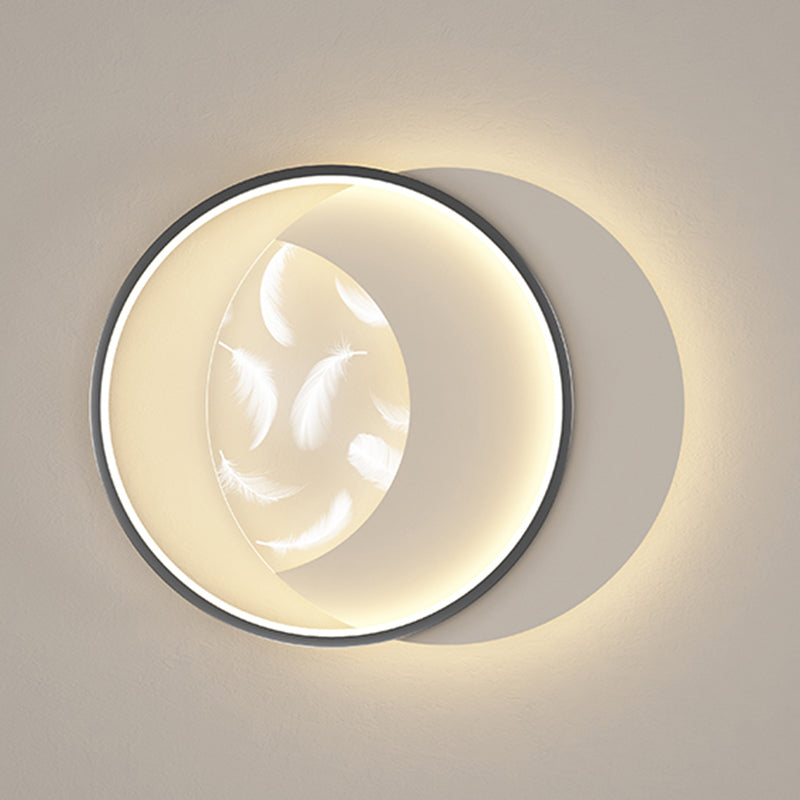 Modern Creative Circular LED Ceiling Light Wrought Iron Feather Flush Mount with Acrylic Shade