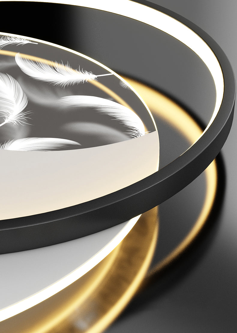 Modern Creative Circular LED Ceiling Light Wrought Iron Feather Flush Mount with Acrylic Shade