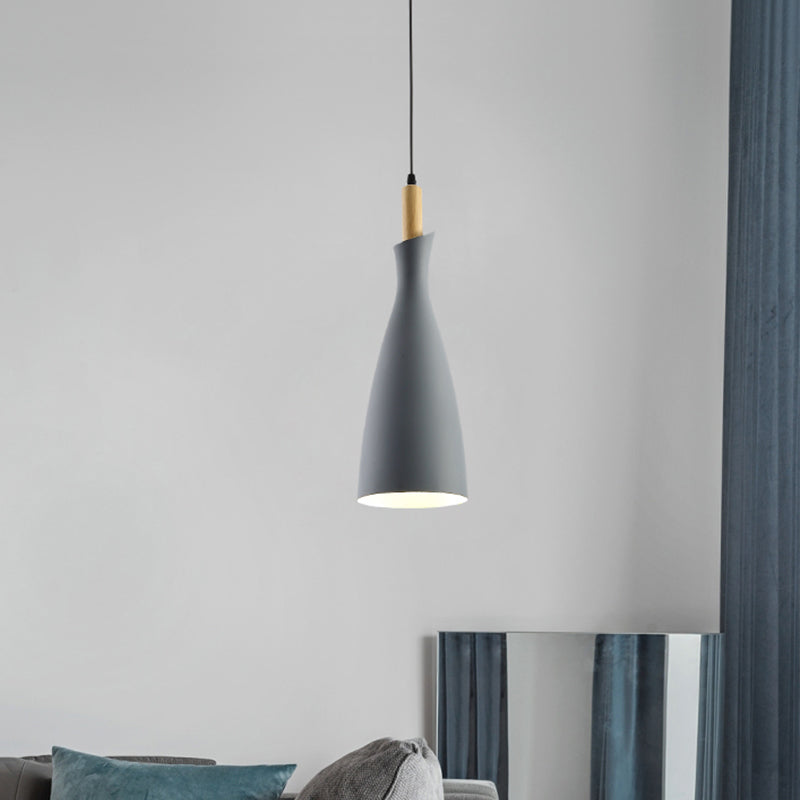 Tapered Kitchen Hanging Pendant Light Metal 1 Head Minimalist Down Lighting in Black/White/Grey