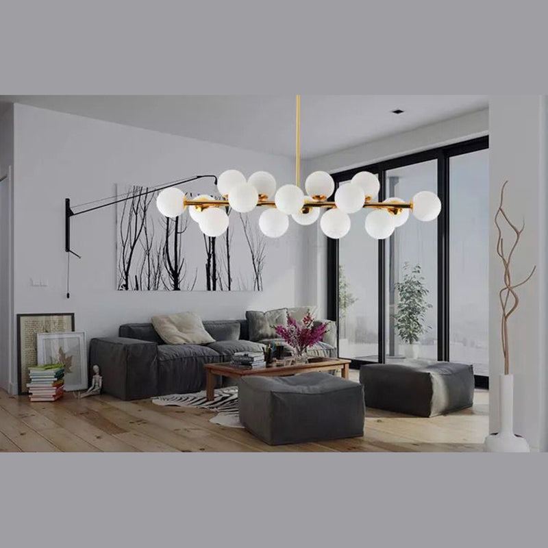 Ball-Shaped Island Chandelier Light Minimalist Style Glass Island Lighting Fixture