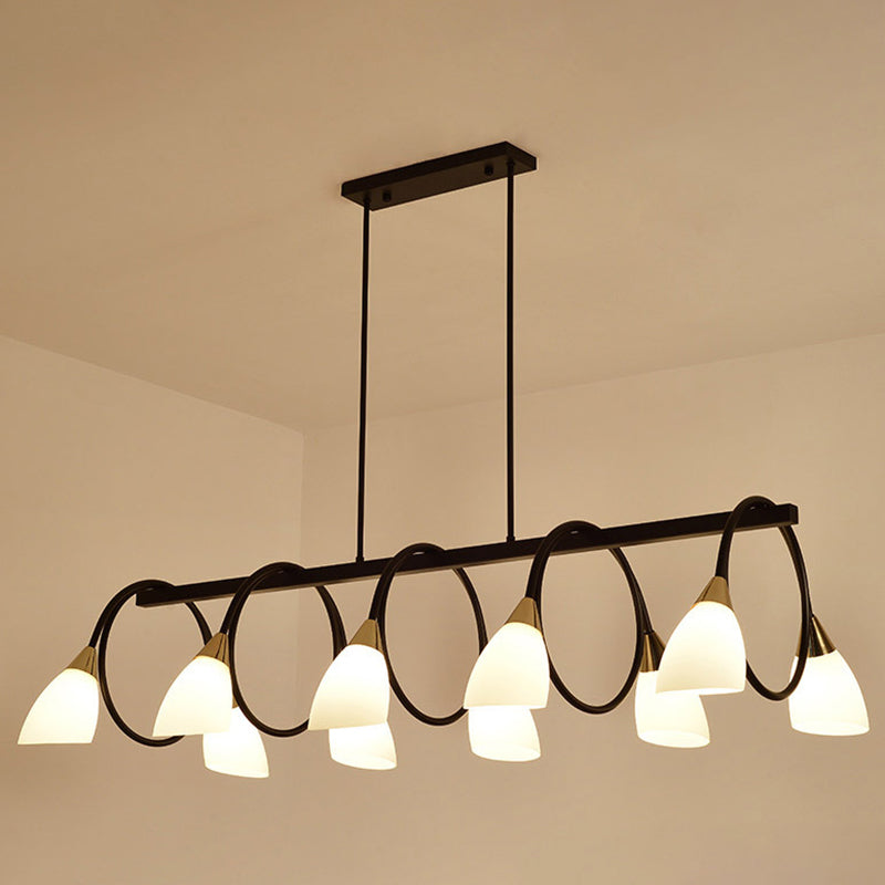 Sala da pranzo isola lampada a piede a sospensione in stile Nordic Black Island con tonalità in vetro cono