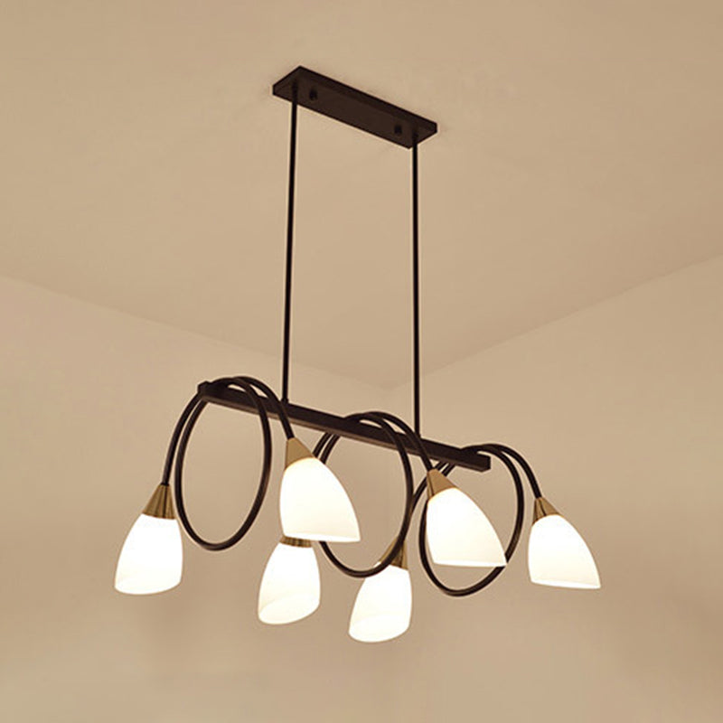 Dinning Room Island Light Fixture Nordic Style Black Island Pendant Light with Cone Glass Shade